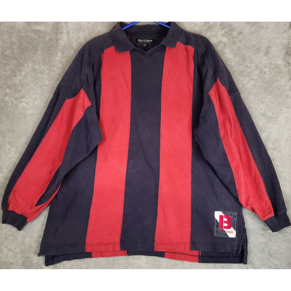 Britches Great Outdoors Shirt Mens XXL Navy Red Vertical Stripe Rugby Vintage